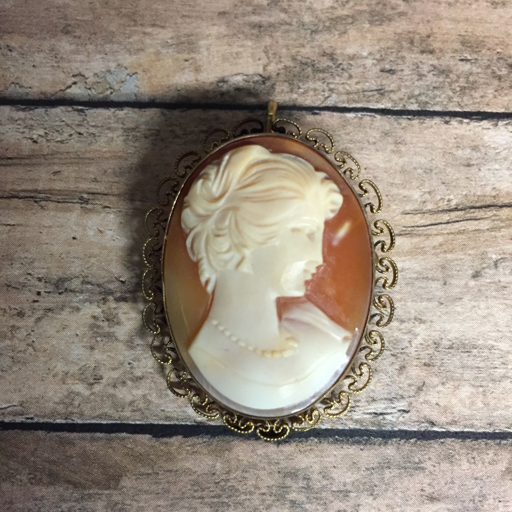 Vintage Filigree Cameo Pendant Pin Combo
